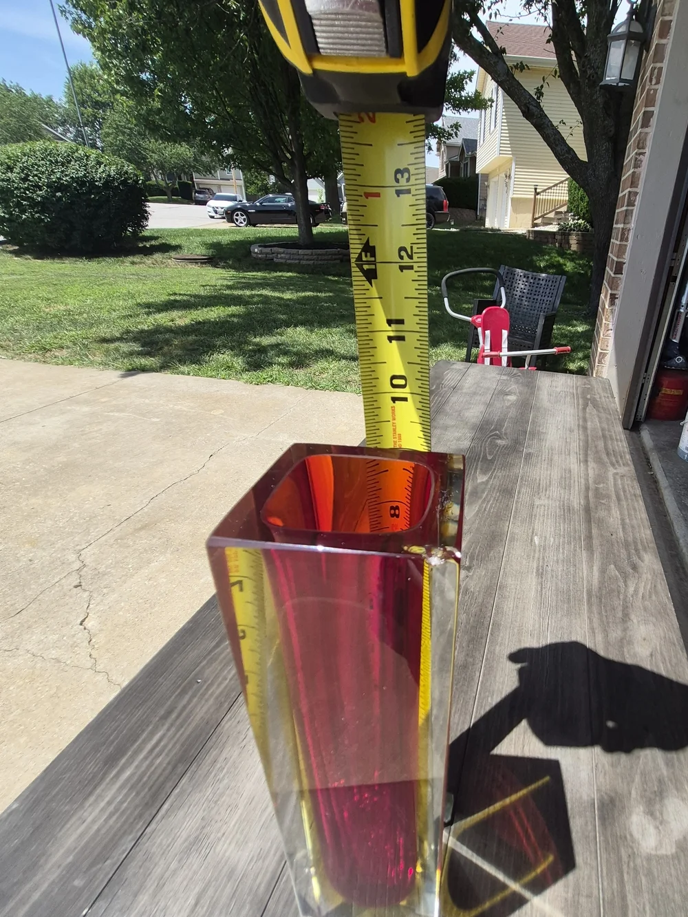 Murano Red and Yellow Tall Rectangular Glass Vase